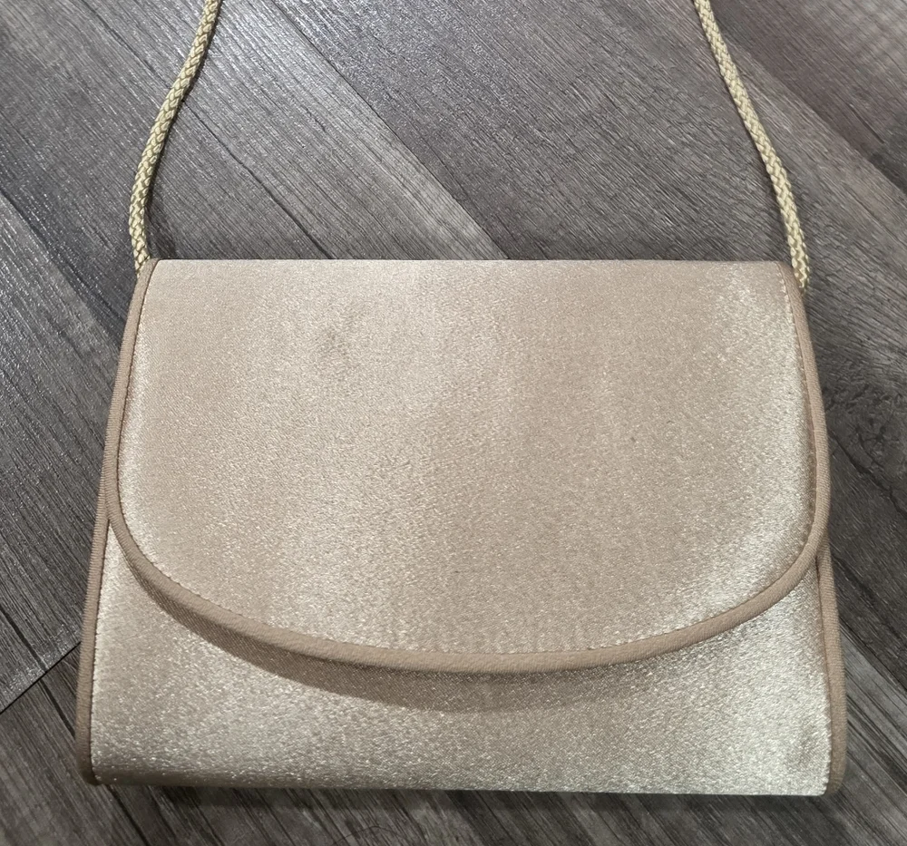 Vintage La R3gale Gold Champagne Satin Clutch Crossbody Bag Formal Prom Wedding